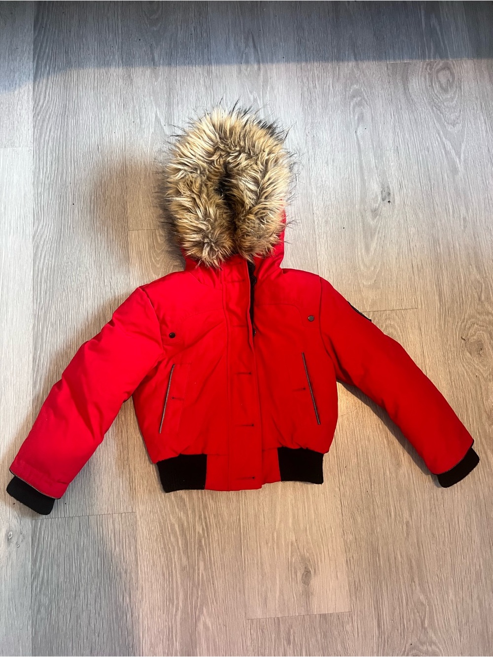 Alpinestars Red Kids Puffer Jacket with Faux Fur Hood Trim